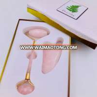 Rose Quartz Roller and Gua Sha Set  in  100% Real Rose Quartz Roller For Face and Rose Quartz Gua Sha Scrapping Tool