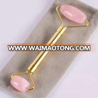 Zinc Alloy Metal Handle Rose Quartz Jade Roller Massager For Face