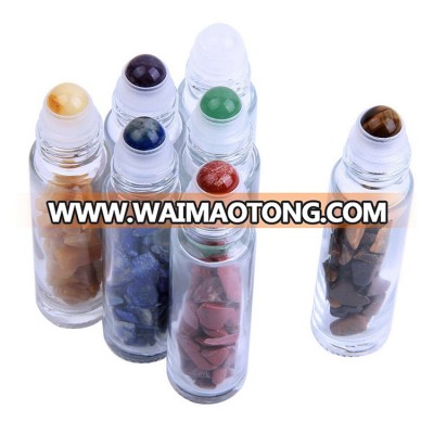 7pcs Chakra Stones Chips Essential Oil Roller Ball Bottles 10ml Clear Glass