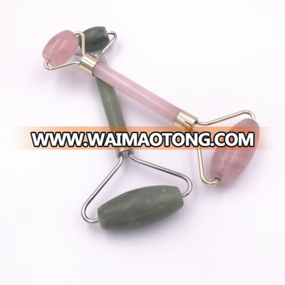 Natural Jade Roller/ Rose Quartz  Durable Anti-Aging Slimming Massager Rose Gold Welded Frame Facial Massage Roller