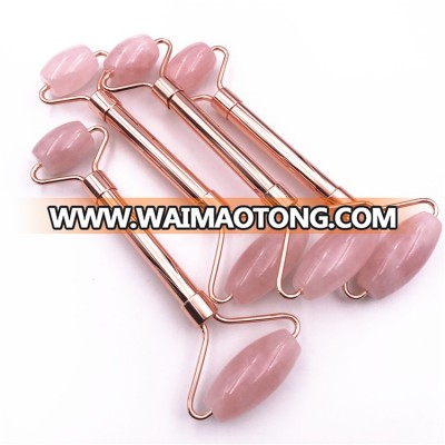 Metal Handle Rose Quartz Facial Jade Roller Stone SPA Massage Roller Anti-aging