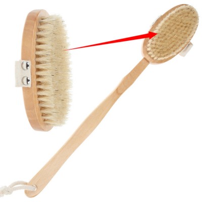 Bath Brush Long Wood Handle Reach Back Body Shower Bristle Scrubber Spa Bathroom