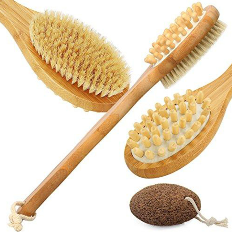 Body Brush for Dry Skin Brushing Back Scrubber for Skin Exfoliating Bamboo Bath